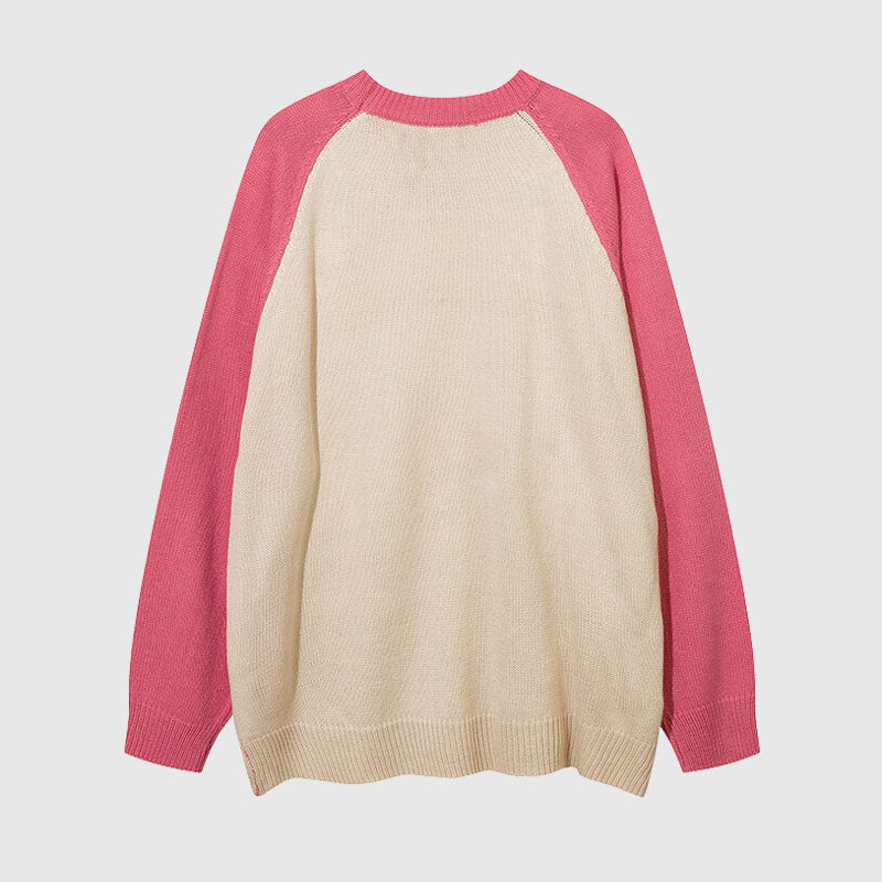 Color Contrast Dinosaur Patchwork Design Knit Pullover