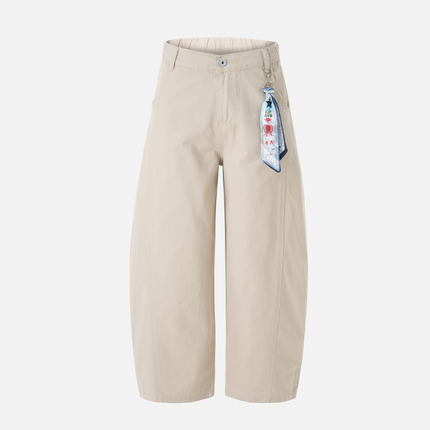 Pendant Detail Slant Cargo Baggy Pants