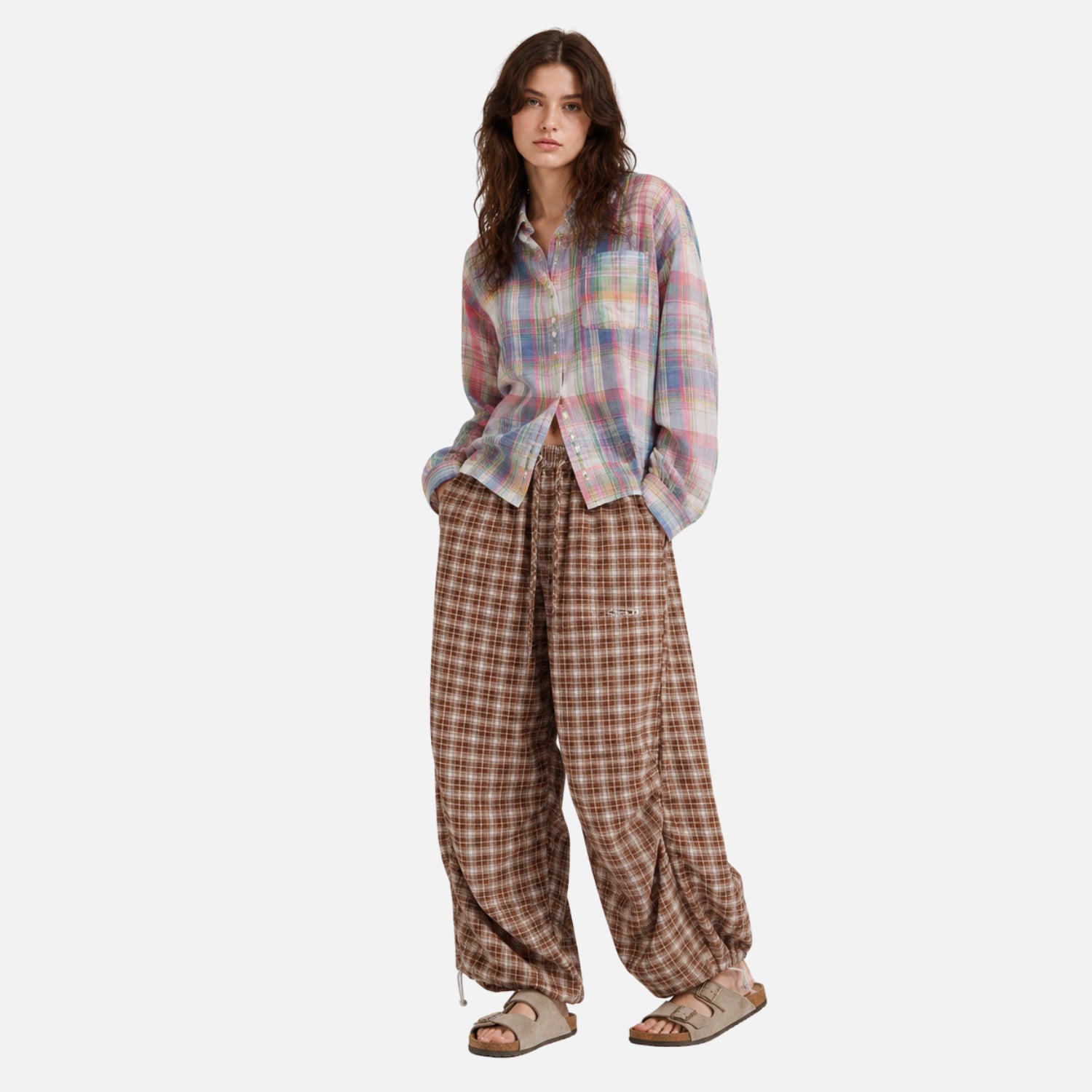 Plaid Slouchy Slant Baggy Pants