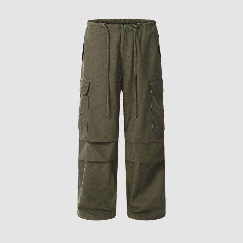 Pantalones paracaídas vintage plisados ​​de color sólido