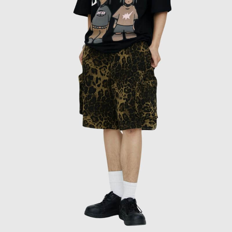 Leopard Cotton Cargo Shorts