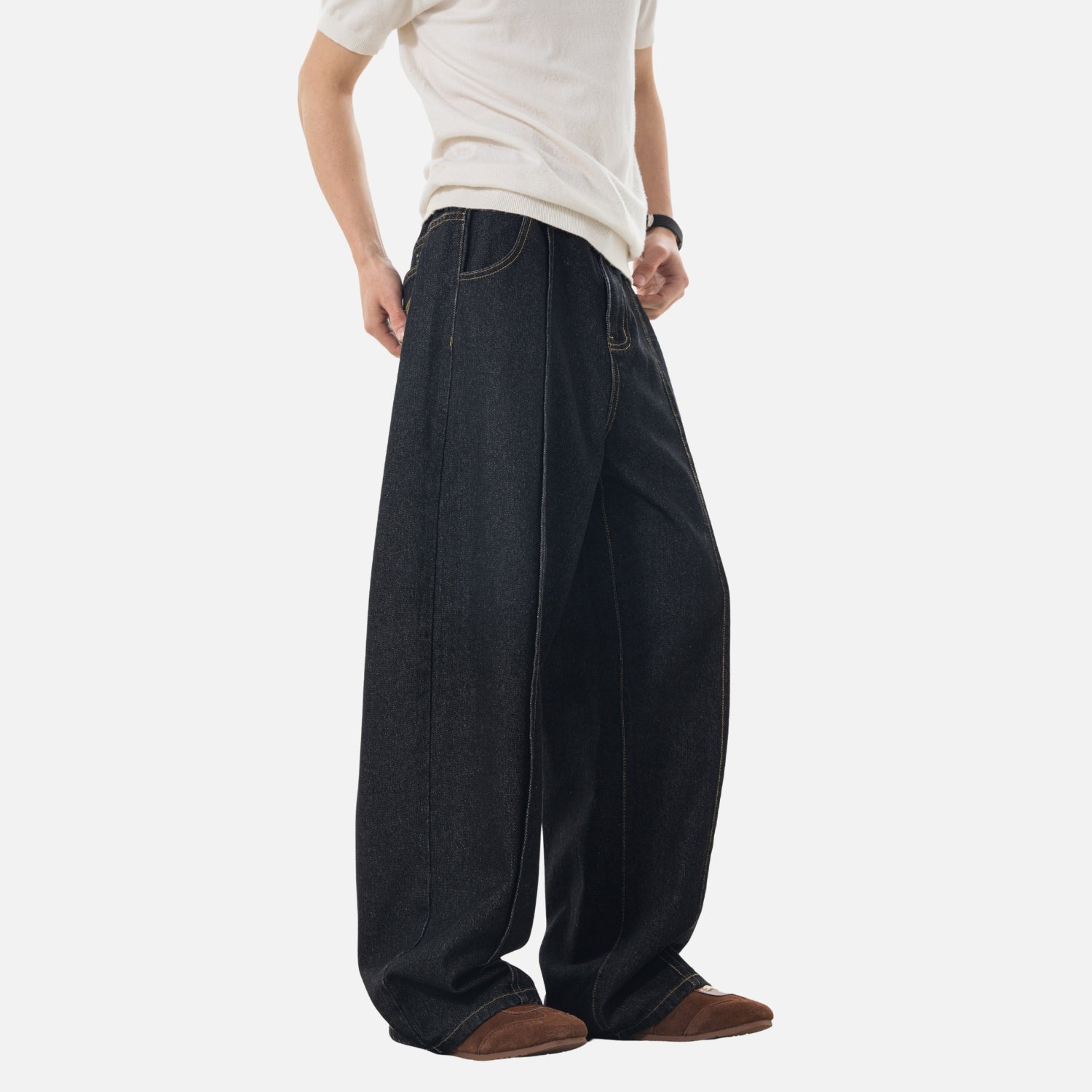 Vintage Contrast-Stitch Straight Jeans