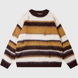 Simple Hole Design Stripe Pullover