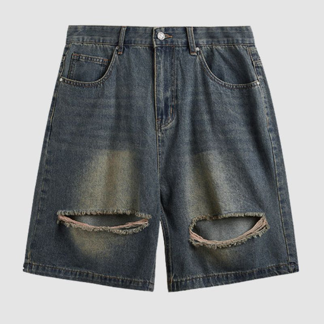 Pantalones cortos de mezclilla rasgados y rayados