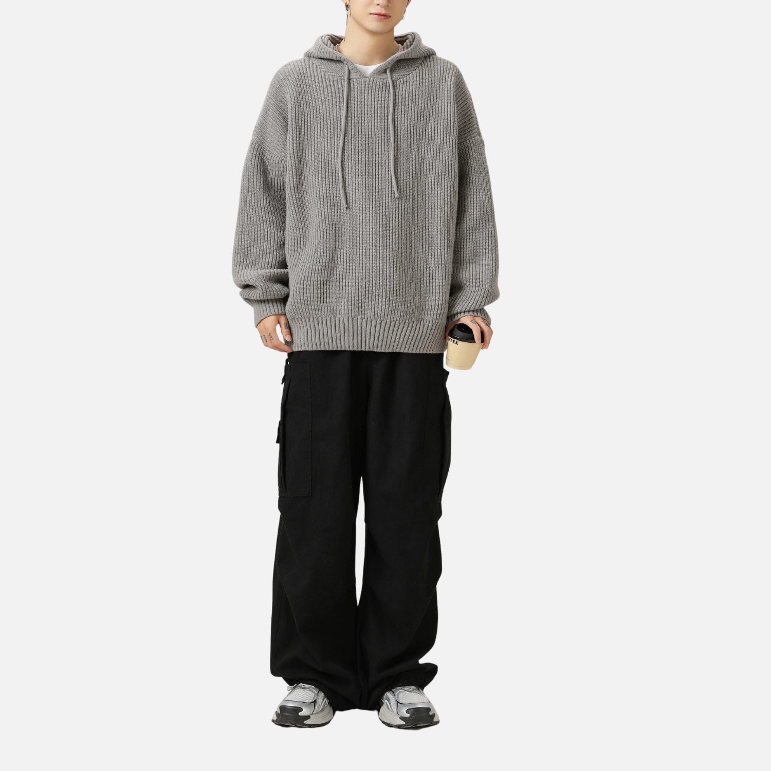 Solid Color Knit Hoodie