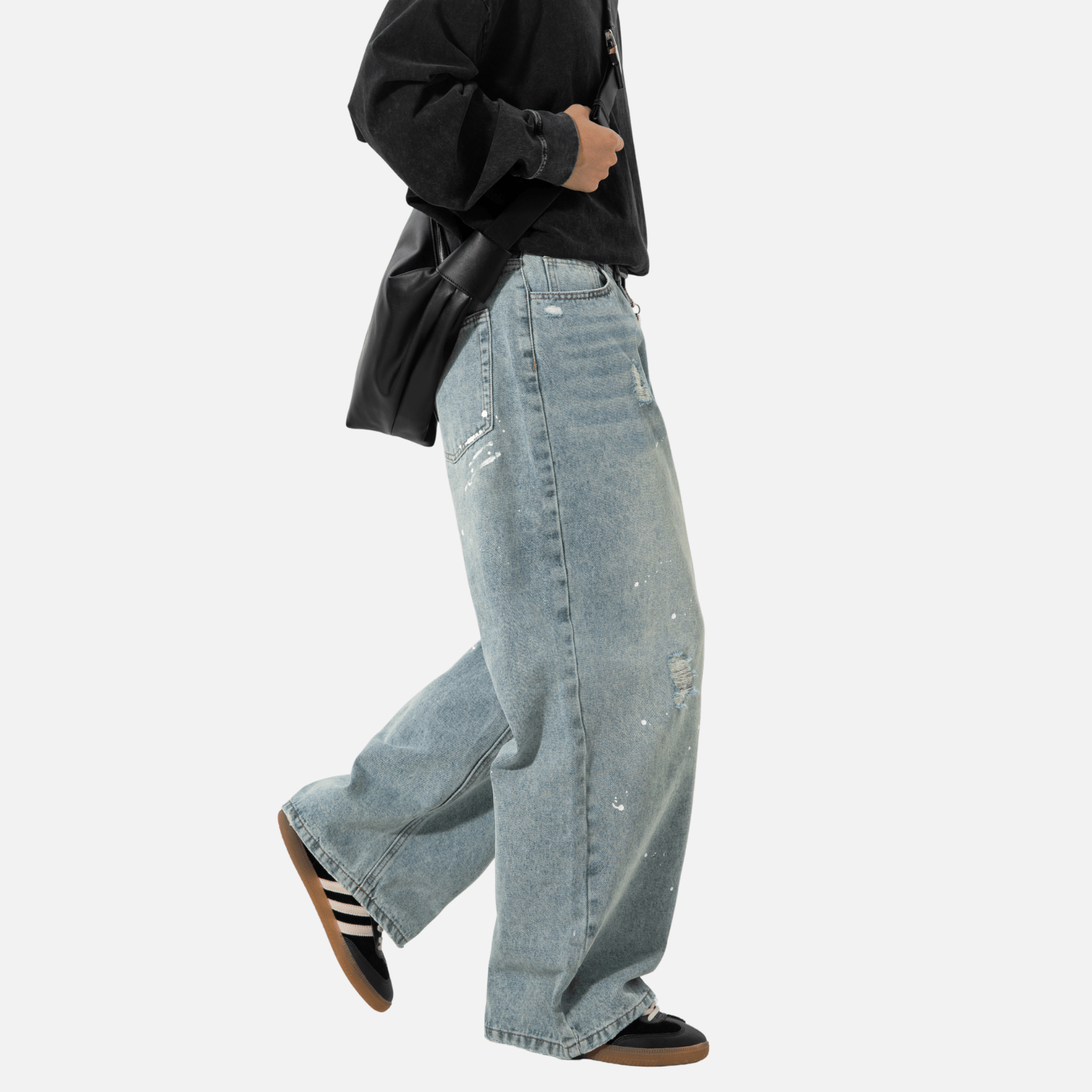 Vintage Washed Paint-Splatter Jeans