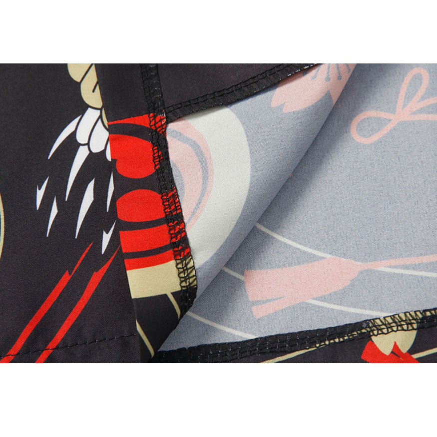 Kimono con estampado de grúa de dos piezas + pantalones cortos