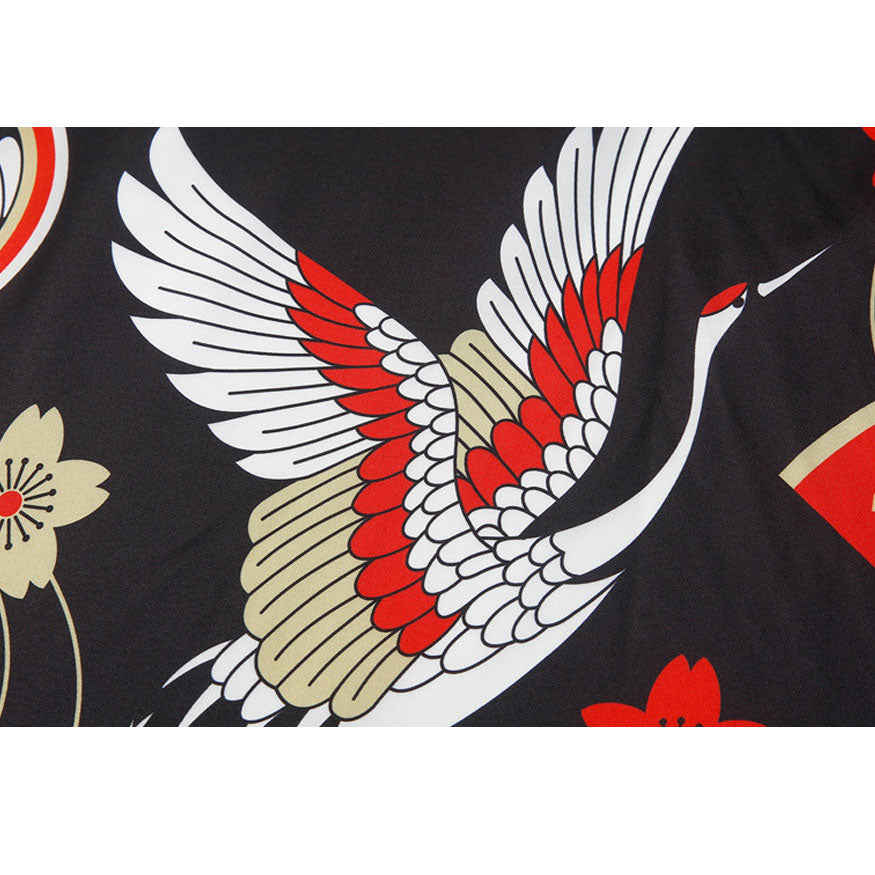 Kimono con estampado de grúa de dos piezas + pantalones cortos