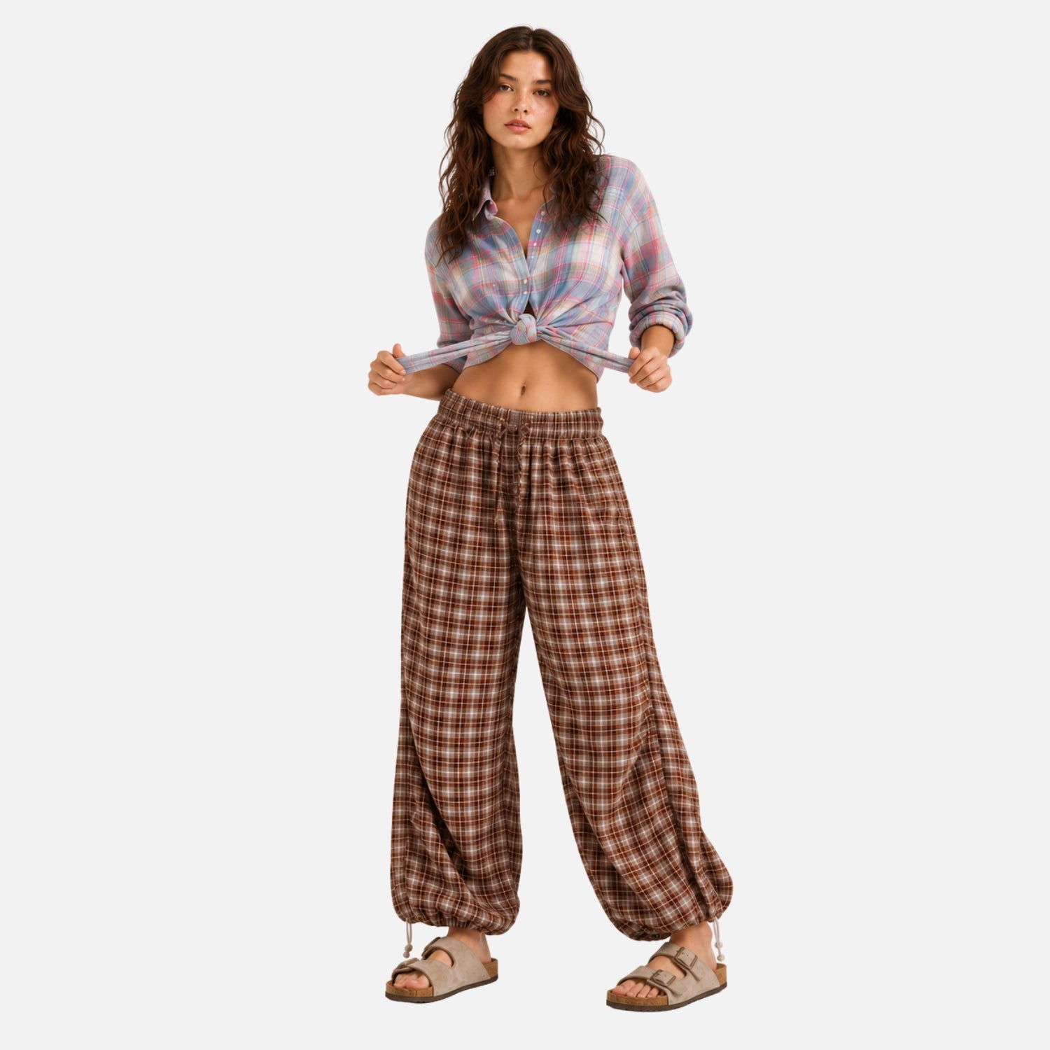 Plaid Slouchy Slant Baggy Pants