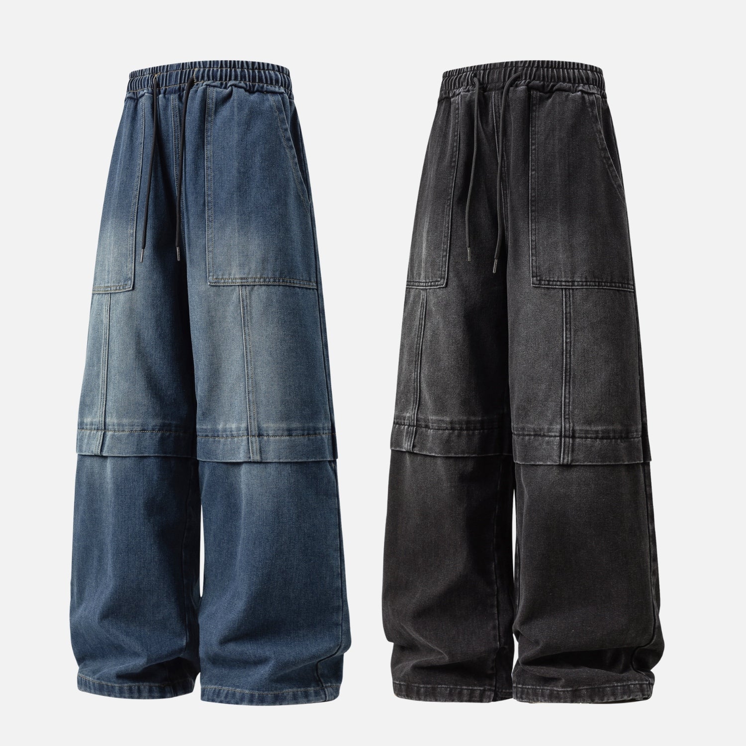 Vintage Washed Paneled Denim Pants
