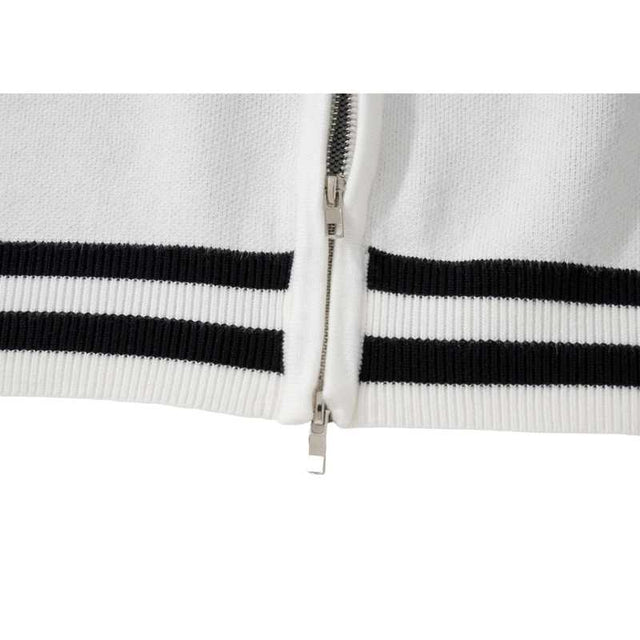 Letter Jacquard Patchwork Knit Cardigan