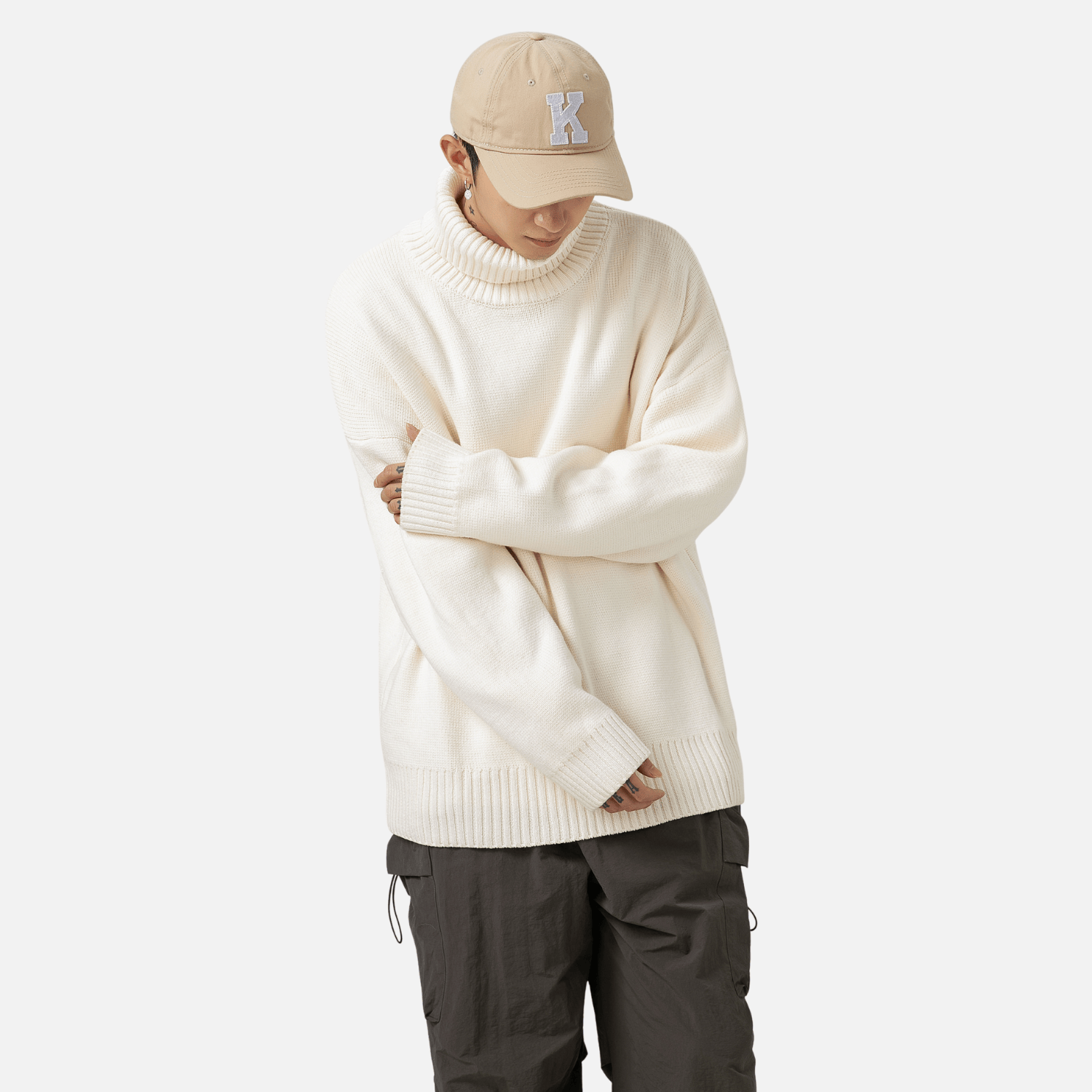 Grobstrickpullover mit Rollkragen