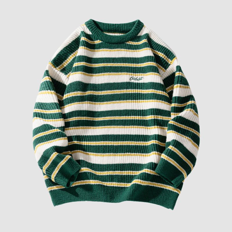 Jersey de punto a rayas con patchwork en tonos atemporales