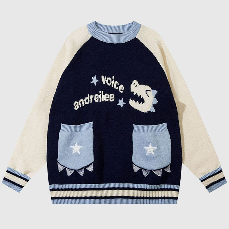 Niedlicher Pullover mit aufgesetzter Tasche und Dinosauriermuster
