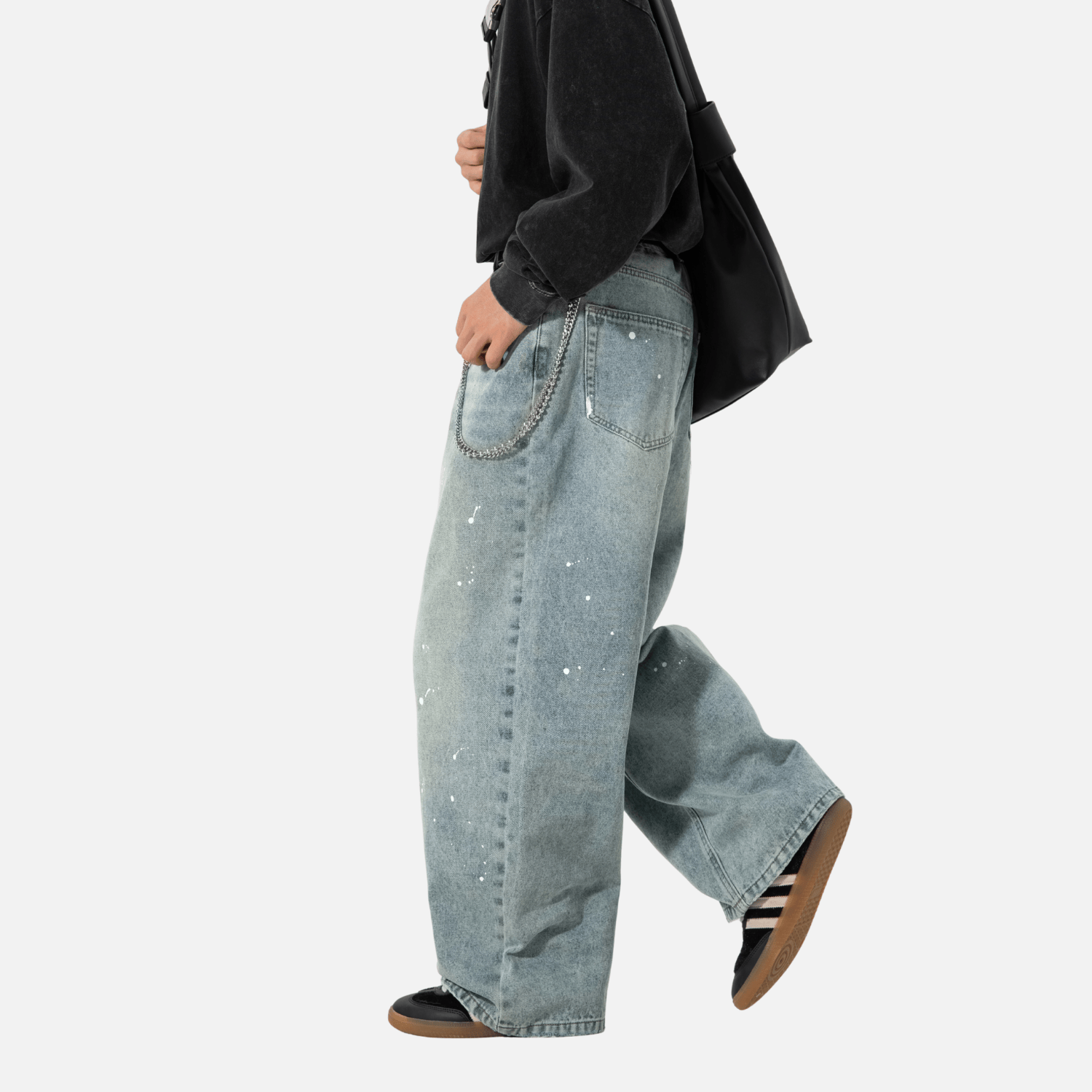 Vintage Washed Paint-Splatter Jeans