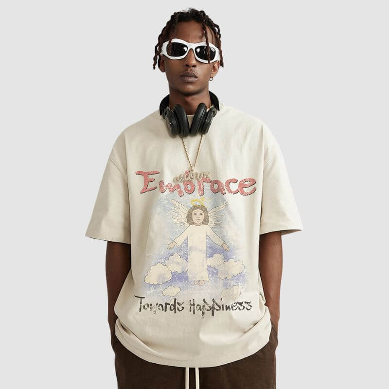 Camiseta con estampado de ángel lavado