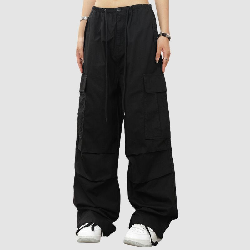 Pantalones paracaídas vintage plisados ​​de color sólido