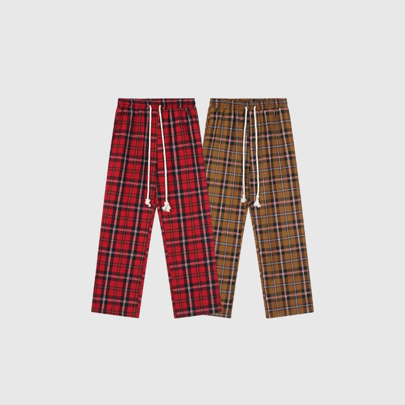 Pantalones casuales a cuadros con cordón