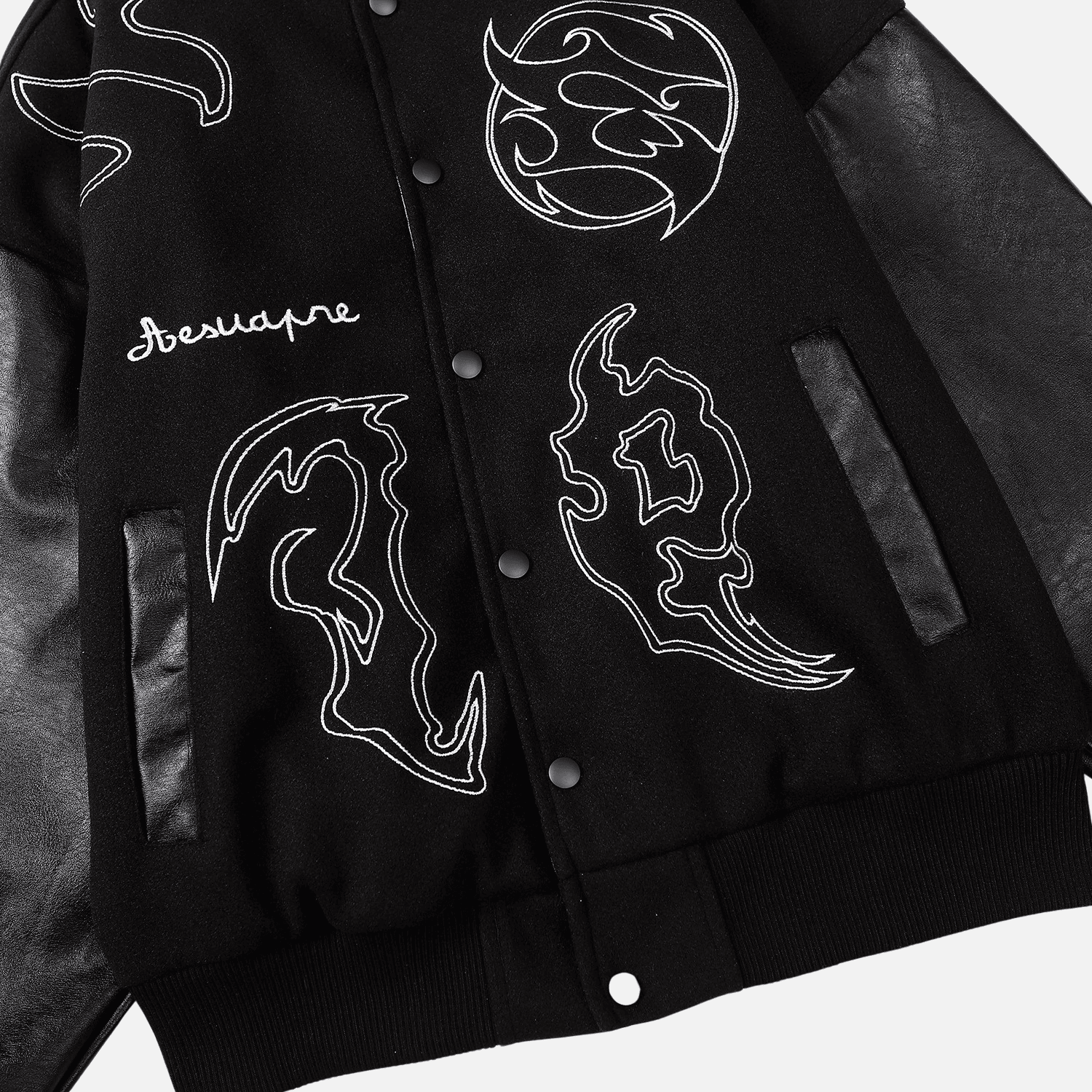 Chaqueta de béisbol de cuero sintético con bordado de símbolos