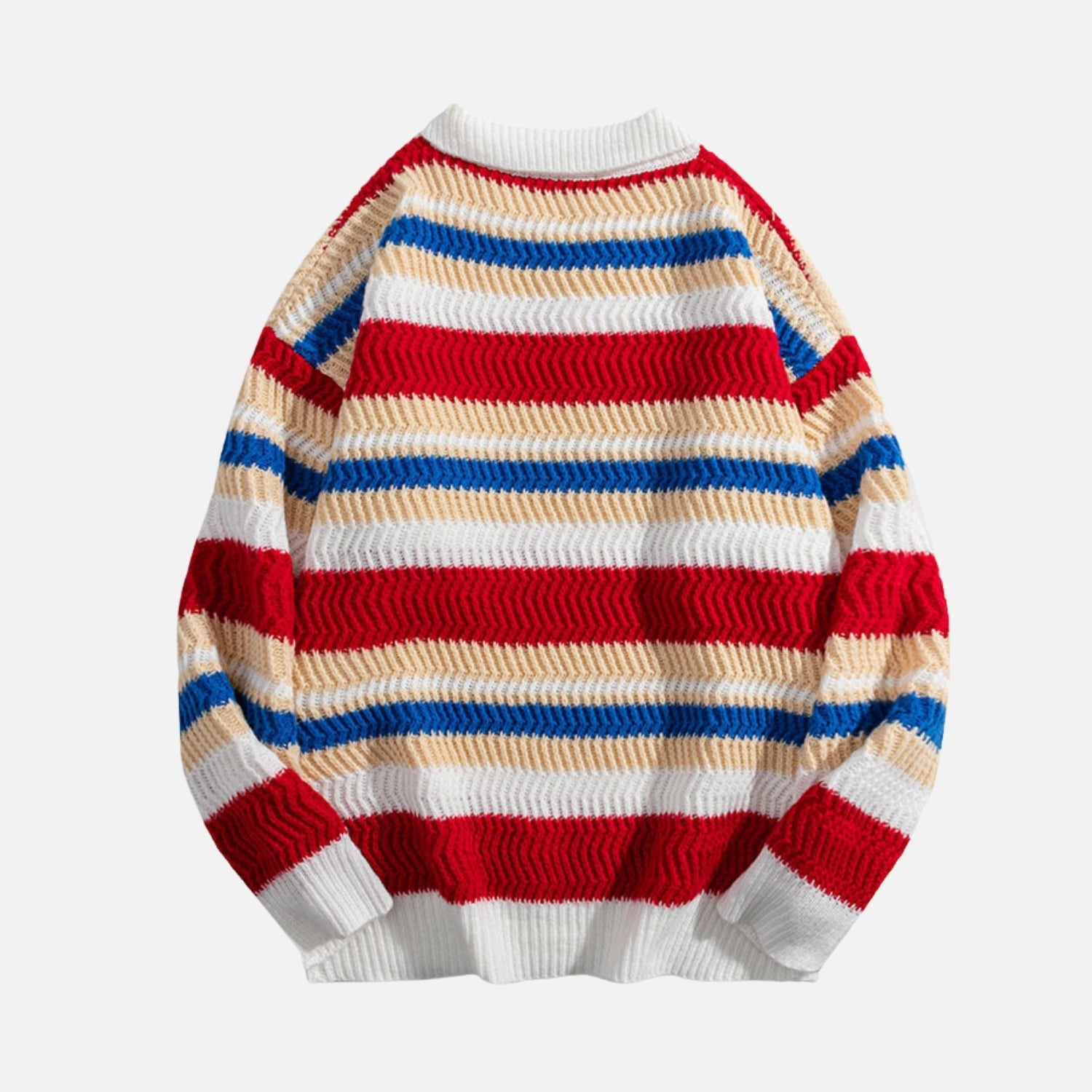 Colorblock Striped Polo Knit Sweater