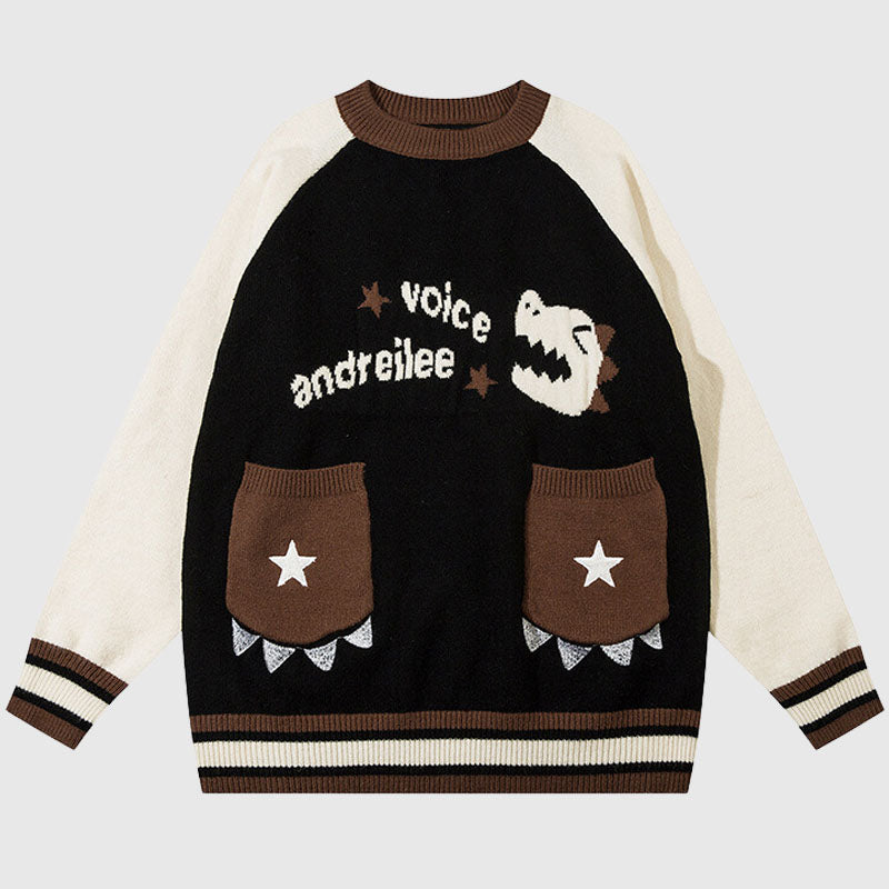 Niedlicher Pullover mit aufgesetzter Tasche und Dinosauriermuster