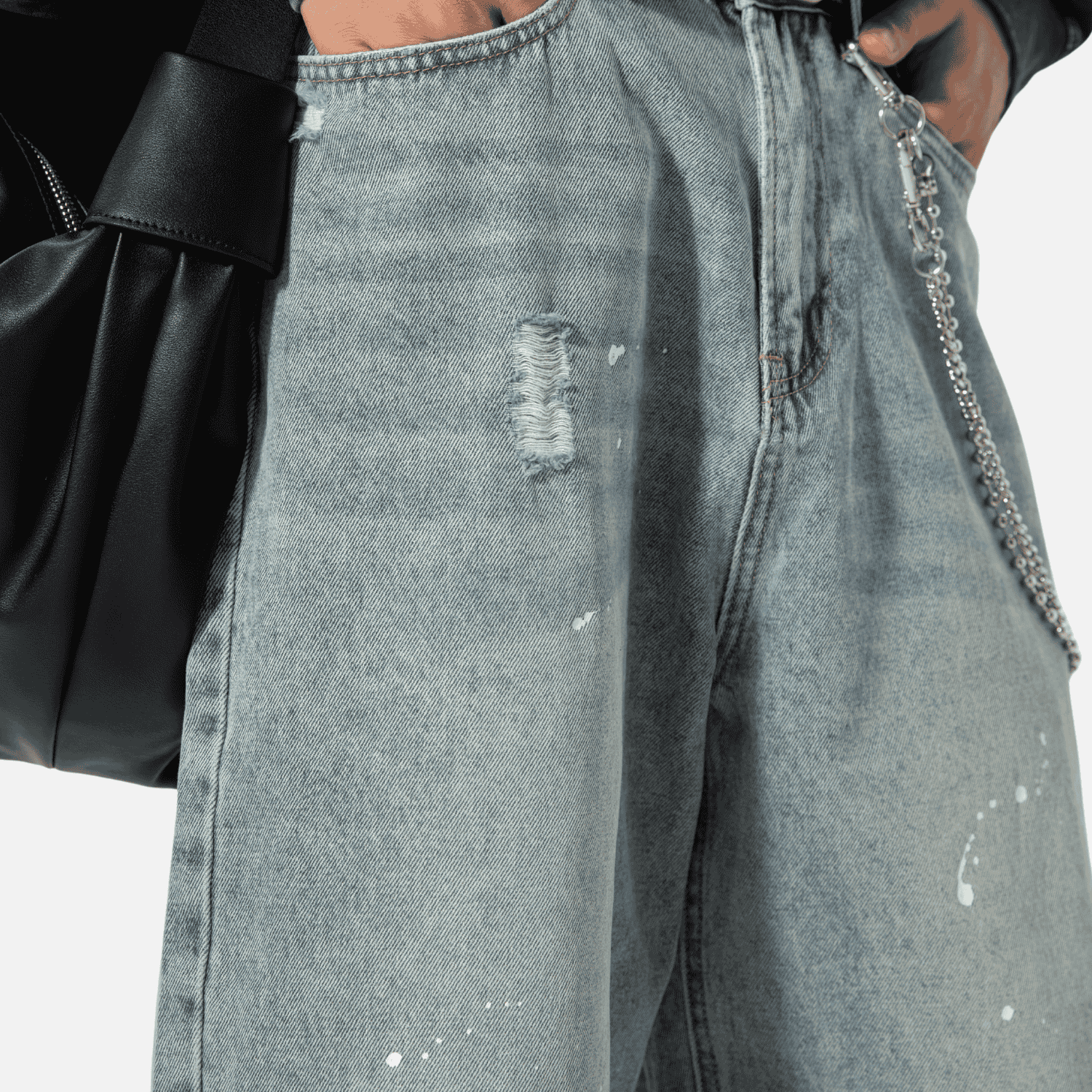 Vintage Washed Paint-Splatter Jeans