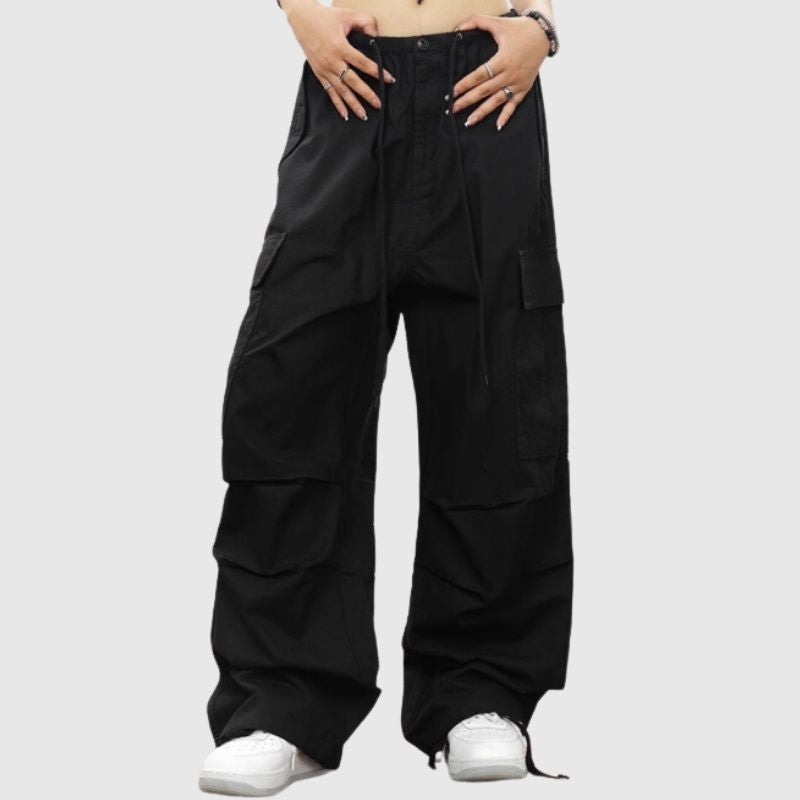 Pantalones paracaídas vintage plisados ​​de color sólido