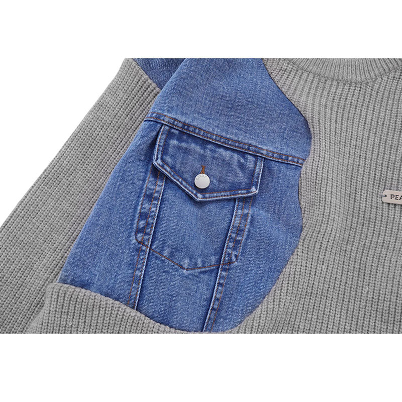 Denim Patchwork Design Pullover
