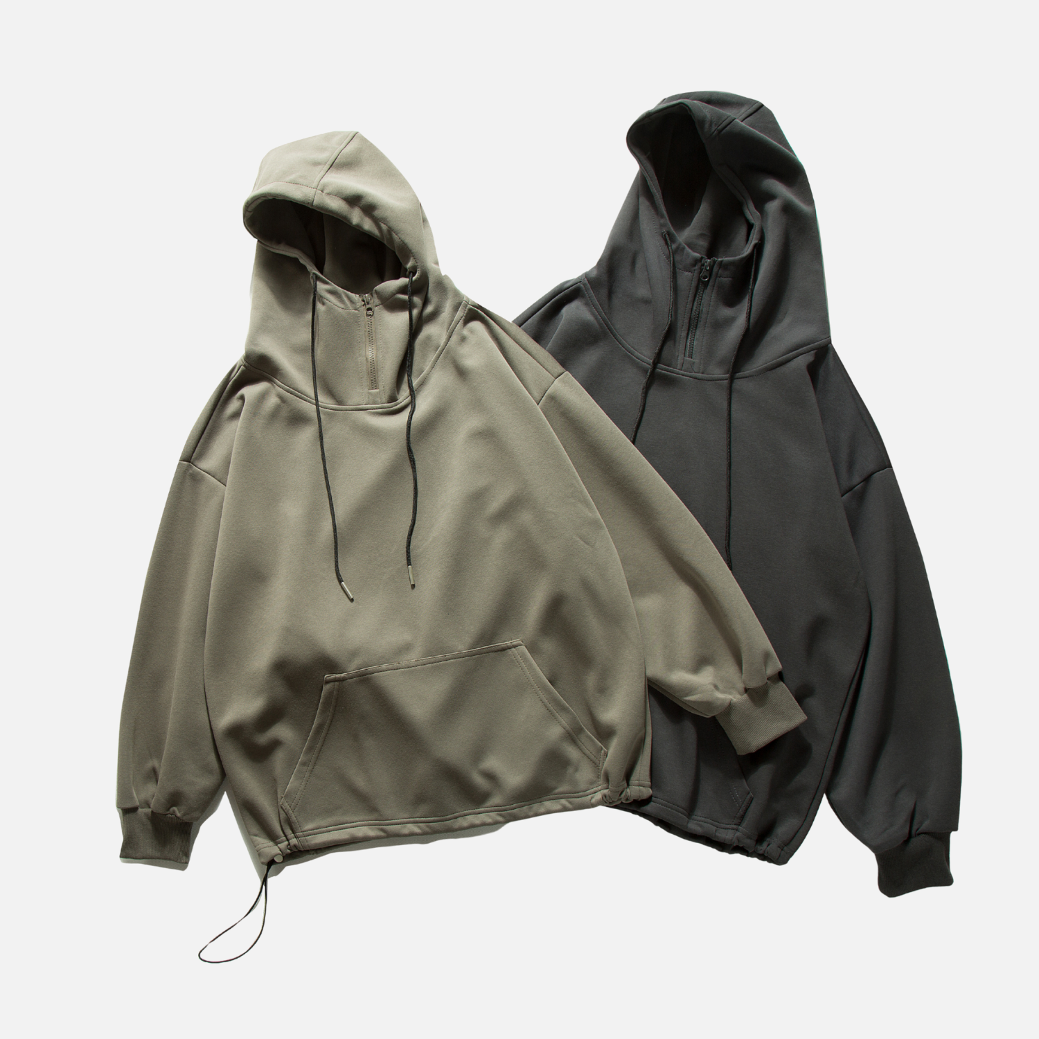 Solid Half-Zip Drawstring Hoodie