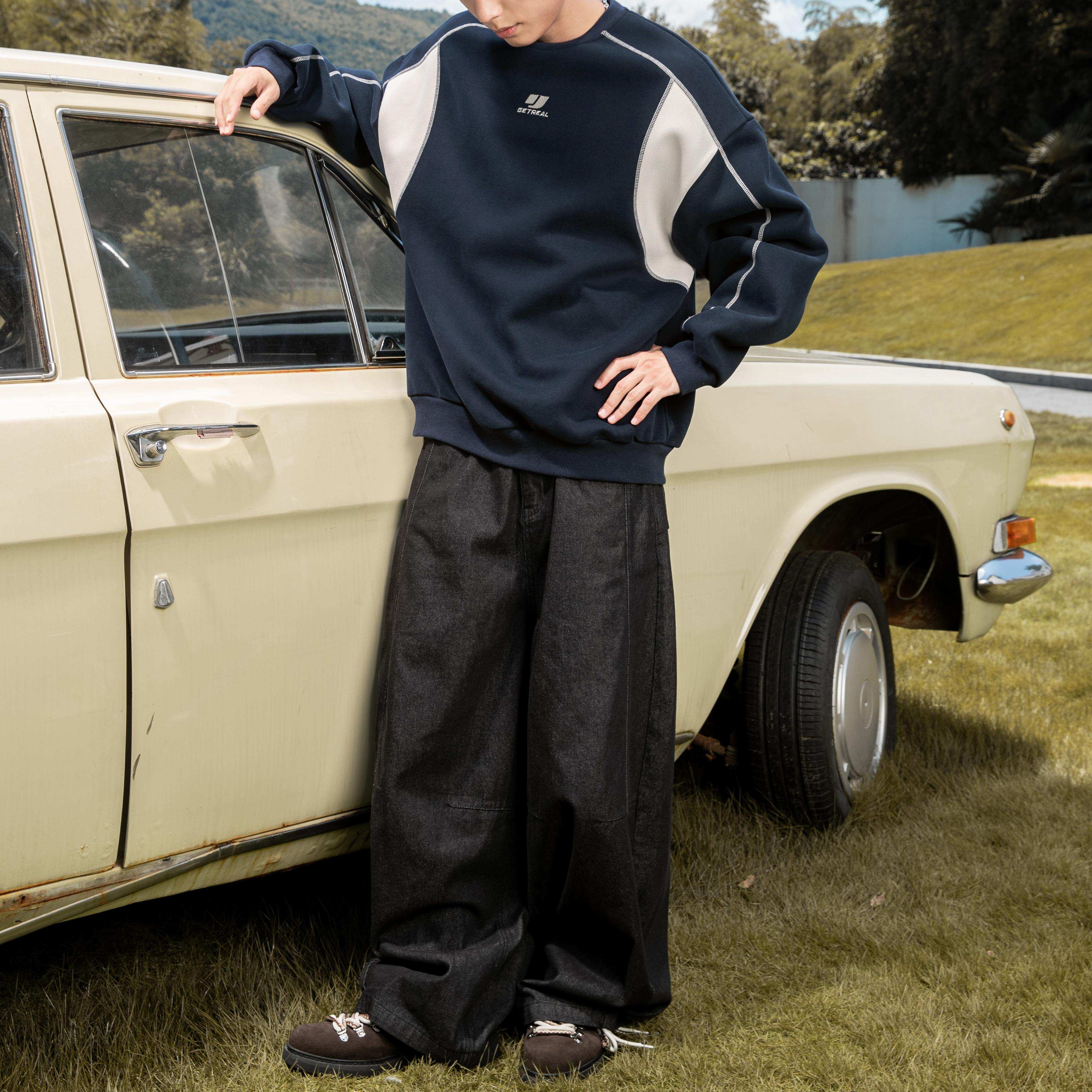 Schweres Sweatshirt mit Farbblock-Nähten