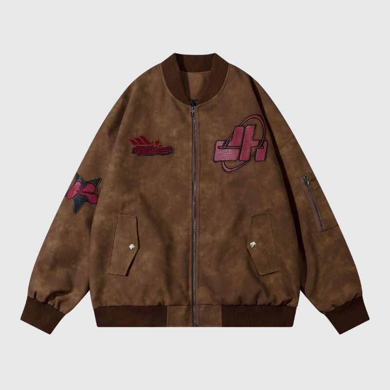Original Streetwear – Baseballjacke aus besticktem Leder