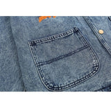 Foliage Embroidered Multi-Pocket Denim Jacket