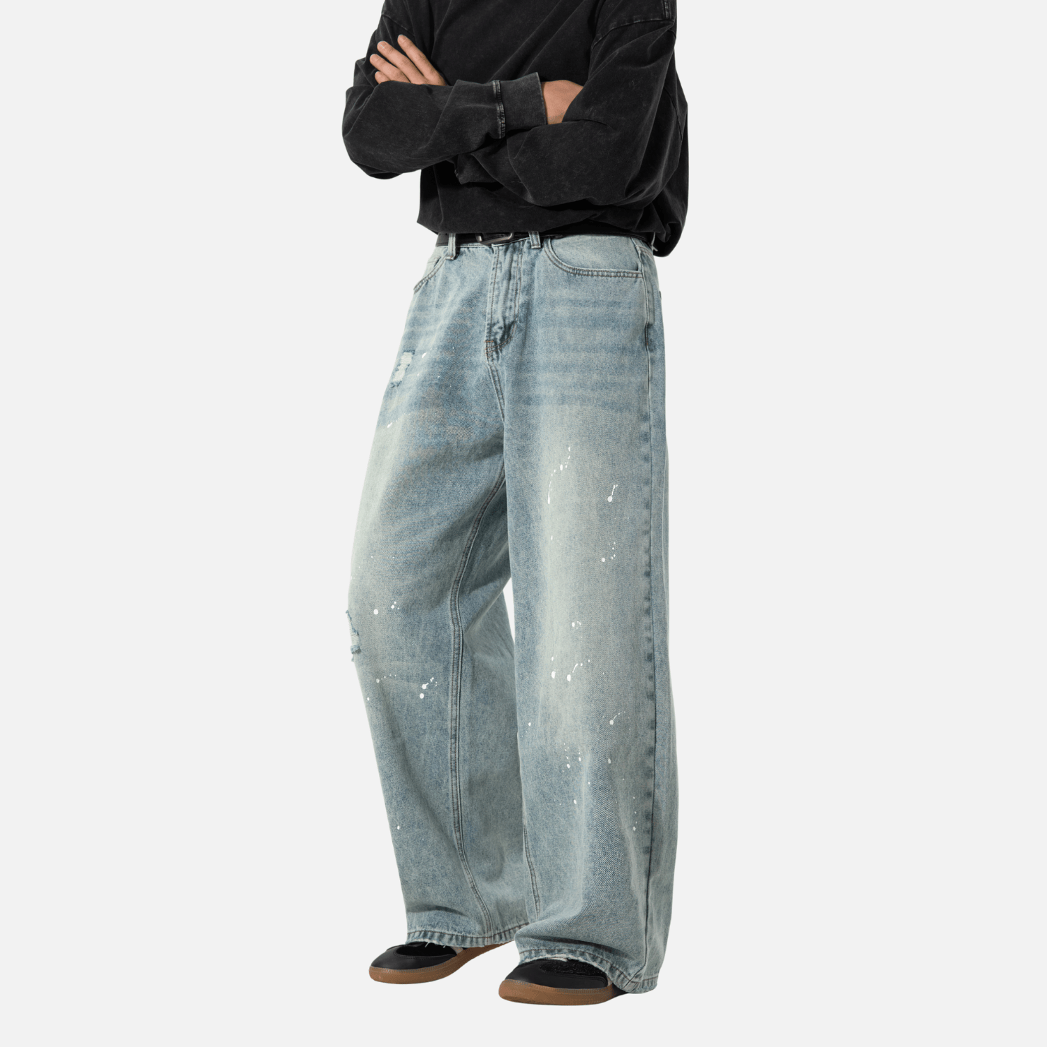 Vintage Washed Paint-Splatter Jeans