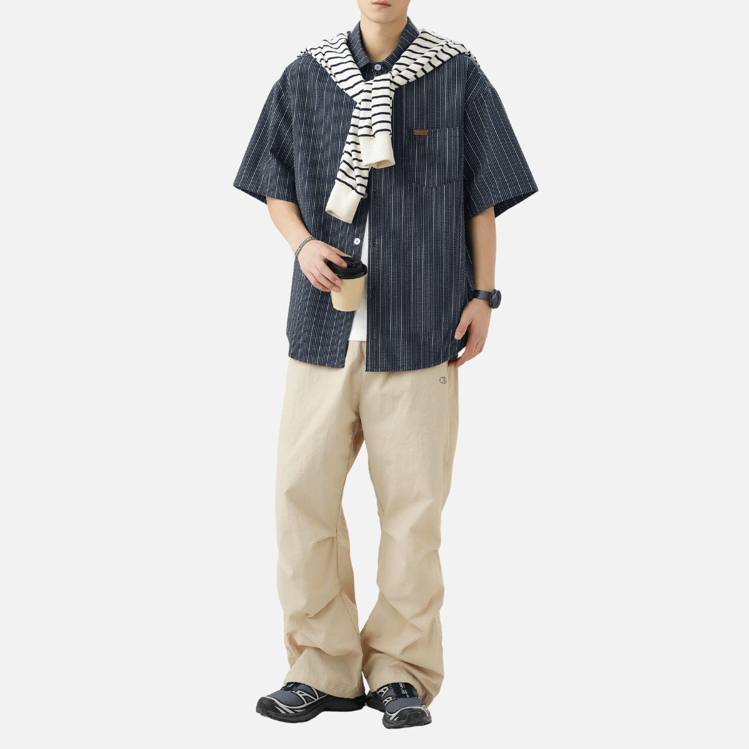 Textured Stripe Short-Sleeve Shirt