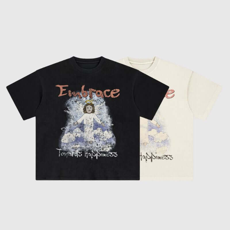 Camiseta con estampado de ángel lavado