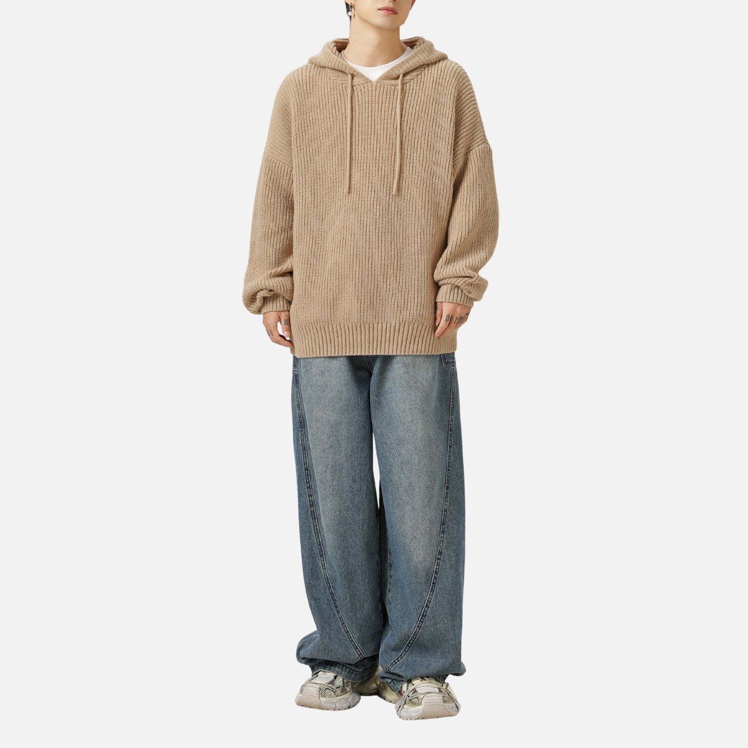 Solid Color Knit Hoodie