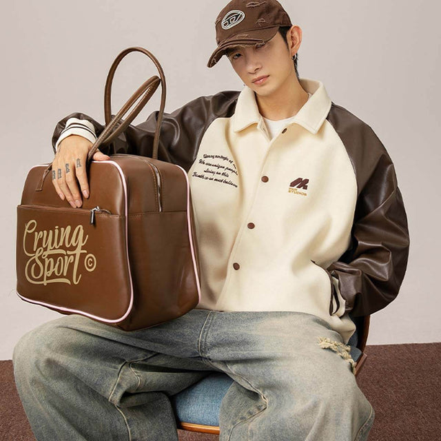 Chaqueta universitaria vintage de cuero sintético