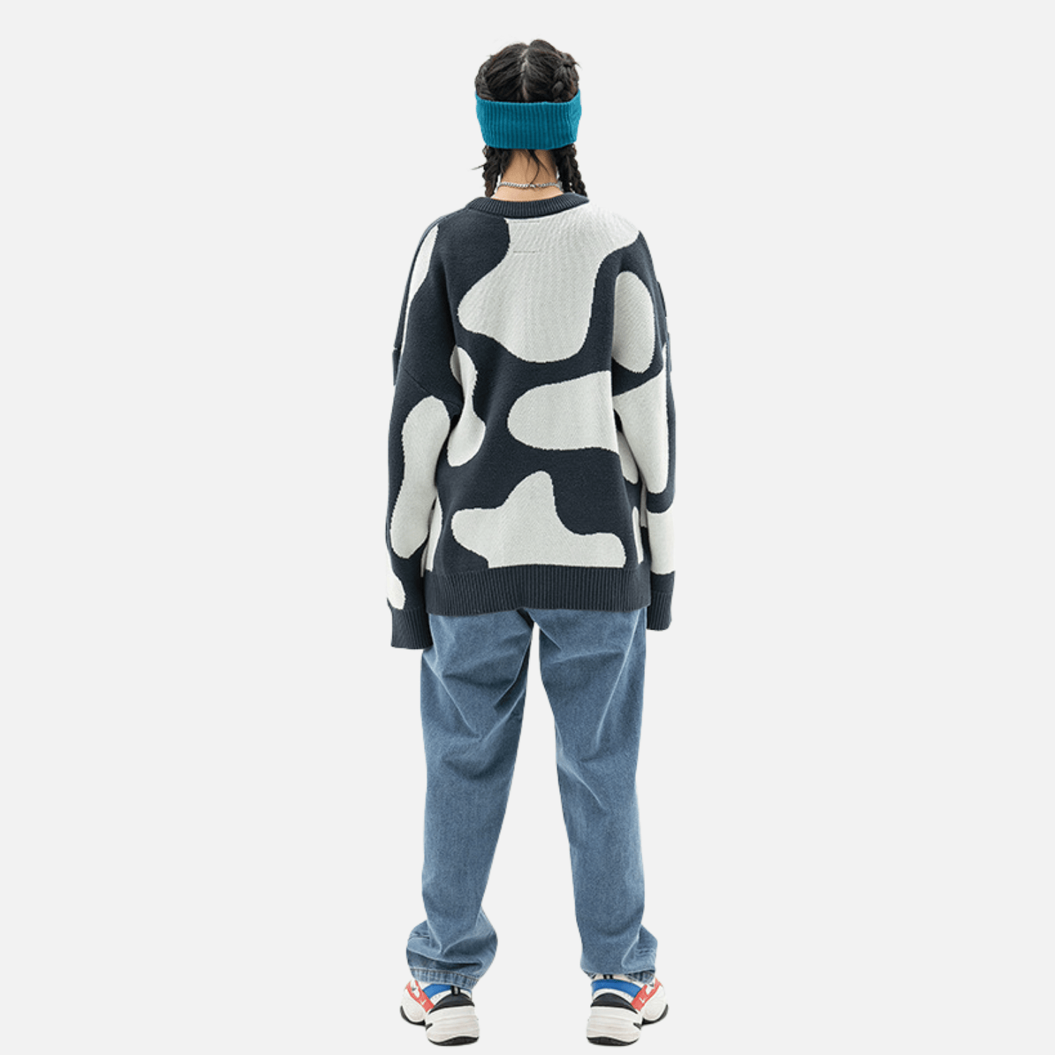 Suéter con bloques de color y estampado de vaca