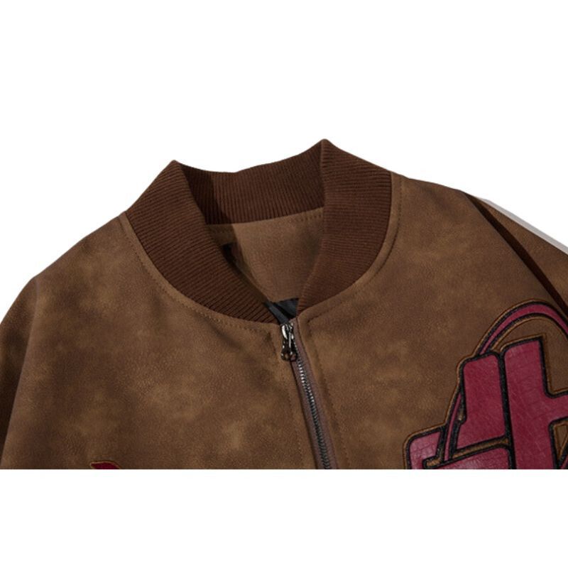 Original Streetwear – Baseballjacke aus besticktem Leder