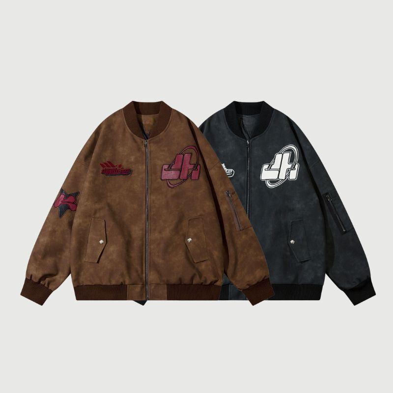 Original Streetwear – Baseballjacke aus besticktem Leder