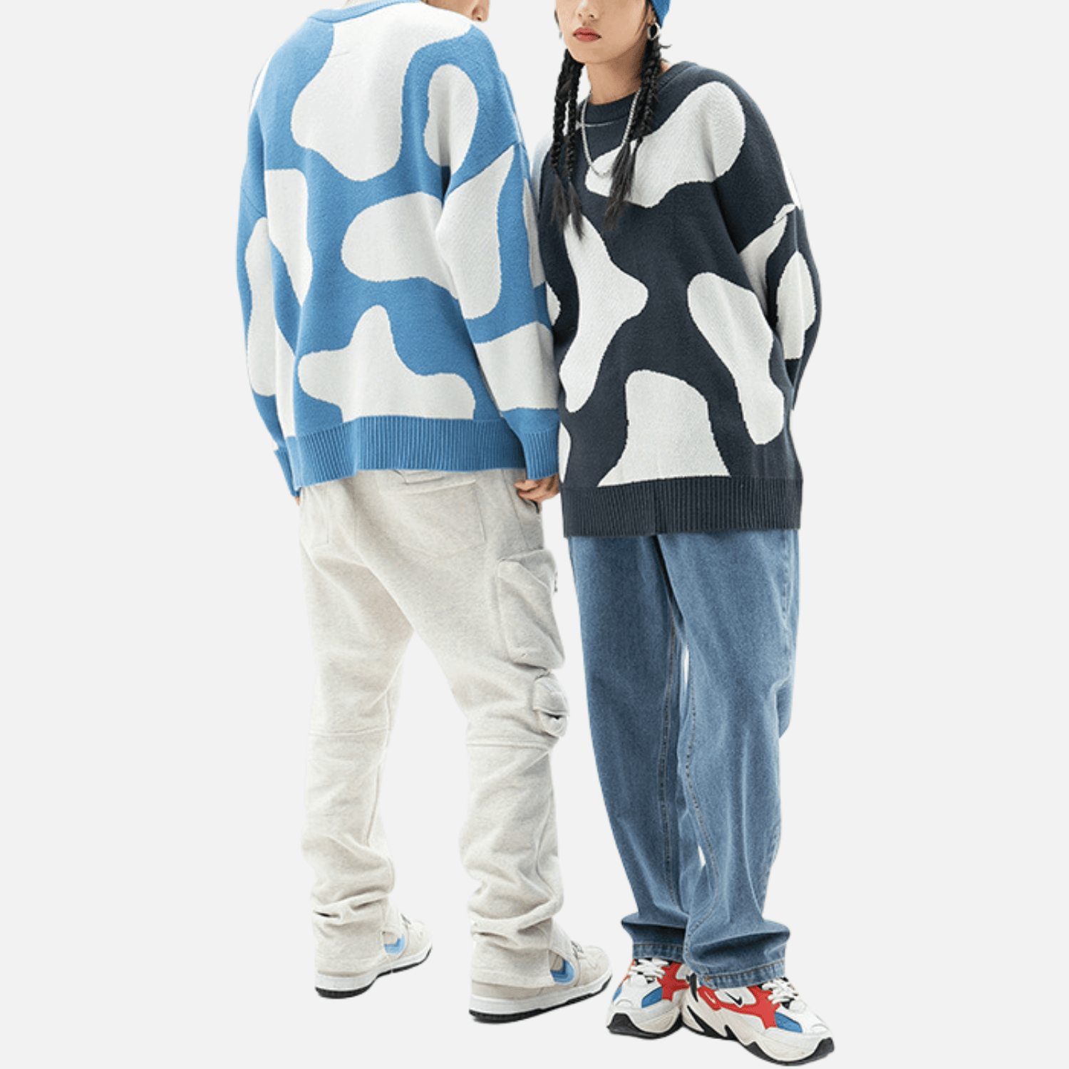 Suéter con bloques de color y estampado de vaca
