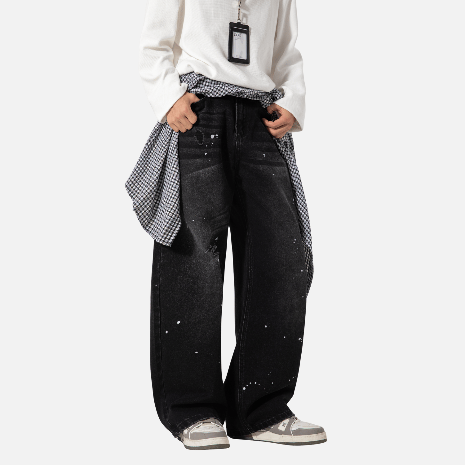Vintage Washed Paint-Splatter Jeans
