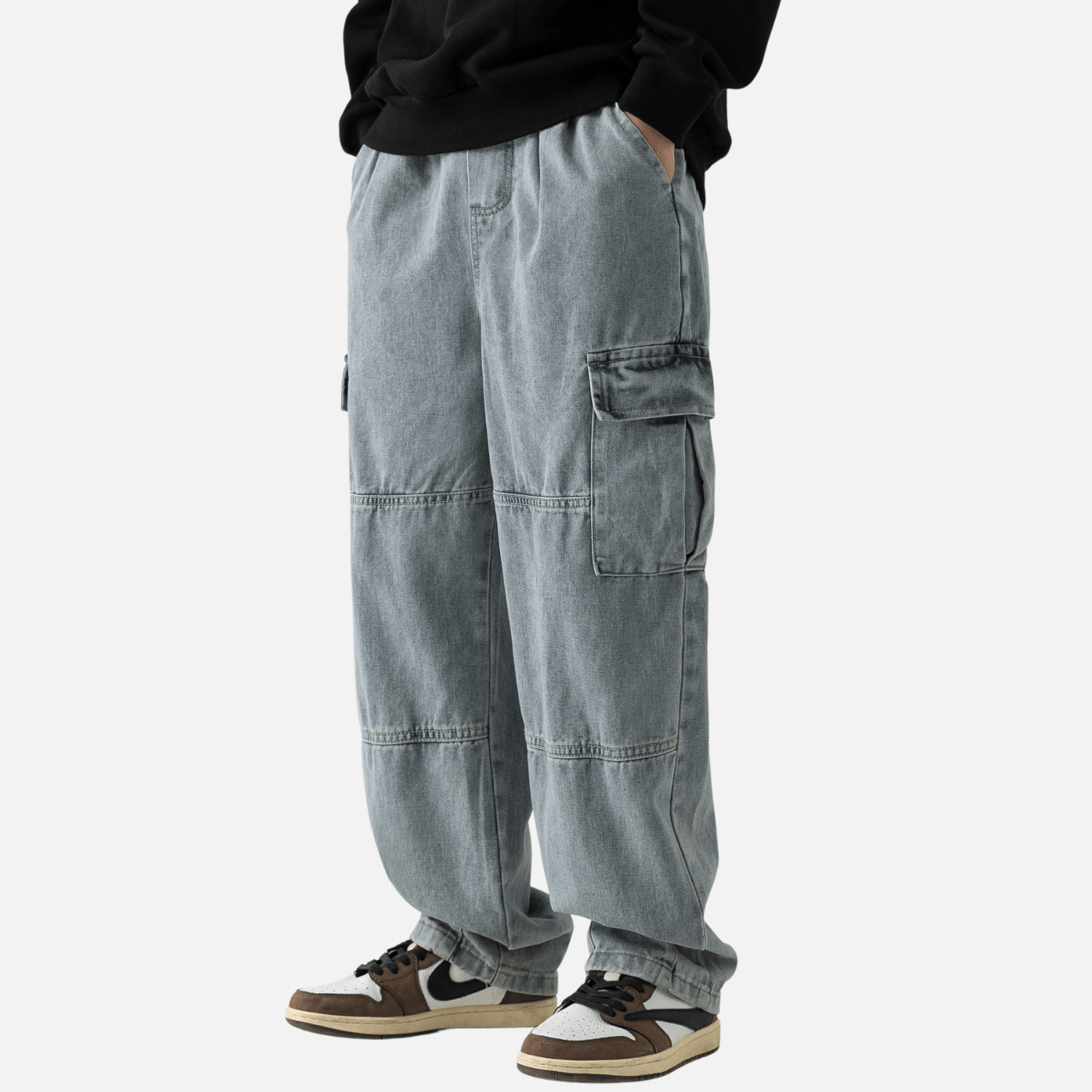 Pantalones vaqueros de patchwork con bolsillos vintage