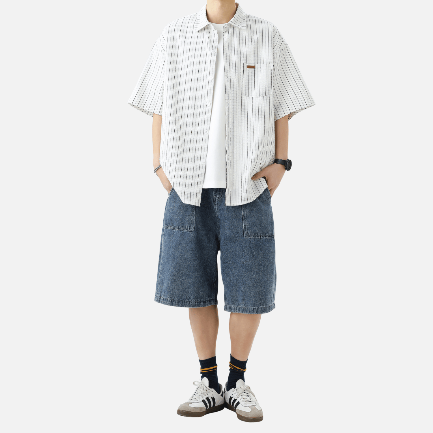 Textured Stripe Short-Sleeve Shirt