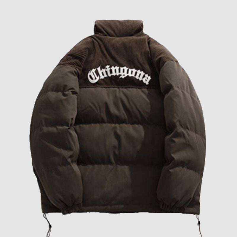 Cord-Patchworkjacke mit Buchstabenstickerei