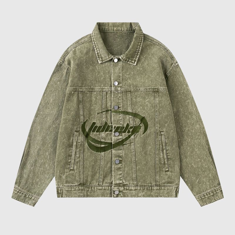 Chaqueta vaquera lavada con bordado vintage