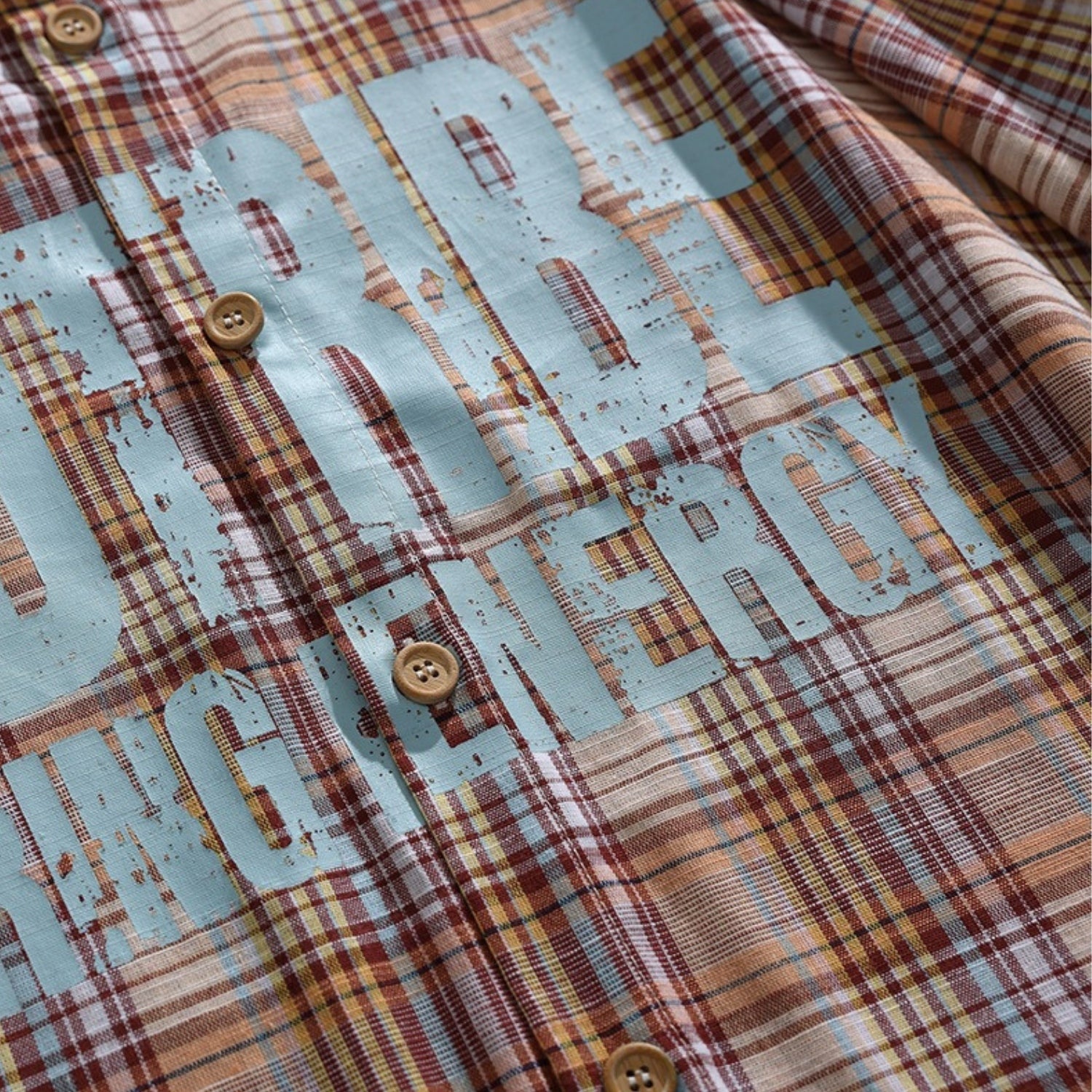 Camicia in cotone con stampa vintage a quadri