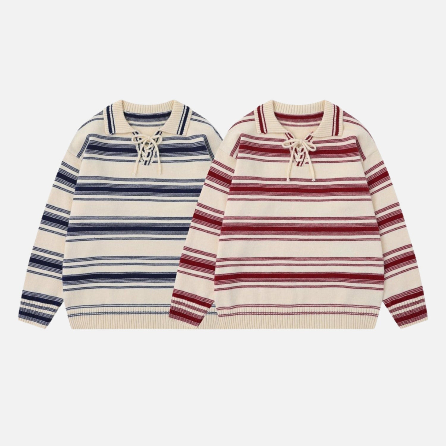 College Style Striped Tie Polo Sweater