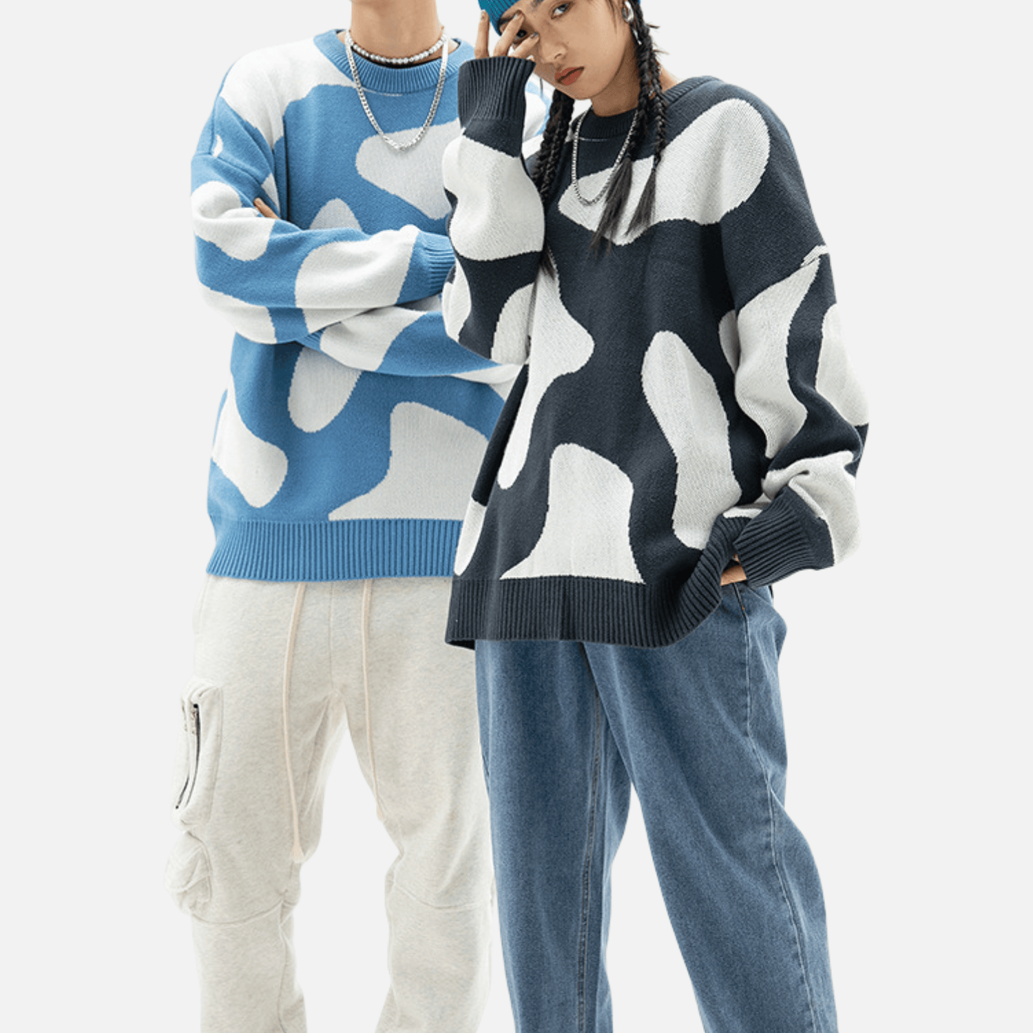 Suéter con bloques de color y estampado de vaca