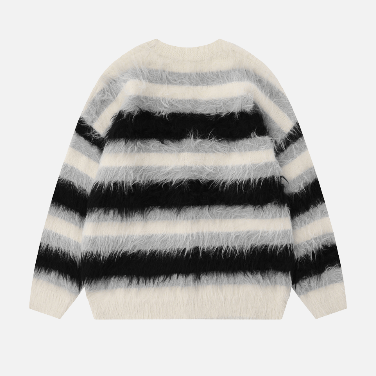 Striped Fleece-Lined V-Neck Sweater